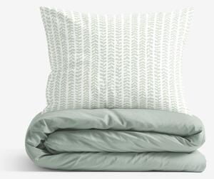 Goldea lenjerie de pat din 100% bumbac duo - frunze scandinave cu verde salvie 180 x 200 și 2buc 50 x 70 cm