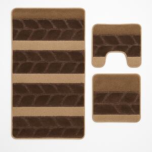 Set 3 Covorase de Baie Antiderapante , Design Liniar, Culoare Maro