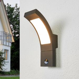 Lucande LED lampă de perete pentru exterior Juvia, senzor, 27 cm, gri, IP54, Negru, Metal, Modern