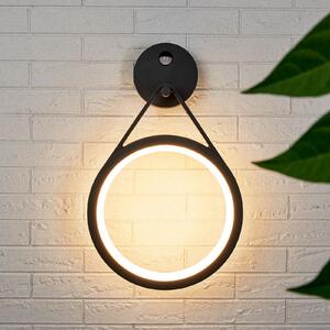 Lucande Aplică LED de exterior Mirco cu senzor, inelară, Negru, Metal, Modern, Soclu de perete jos