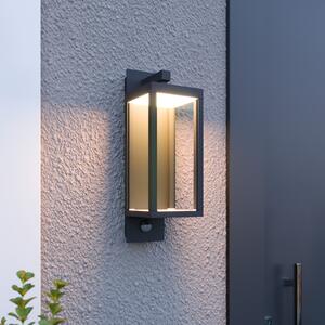 Lucande Aplică LED pentru exterior Ferdinand, senzor, gri închis, Gri, Sticlă, Modern, Felinar