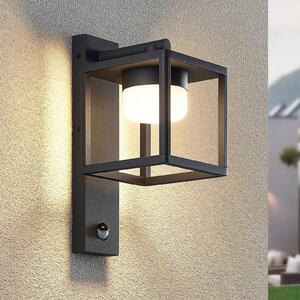 Lucande Timio lampă de perete pentru exterior, downlight, senzor, GX53, IP44, reglabil, Gri, Aluminiu, Modern