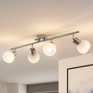Lindby plafonieră Elaina, 70 cm, 4 becuri, nichel, sticlă, E14, reglabil, Metalic, Camera de zi / sufragerie, Metal, Modern, glob