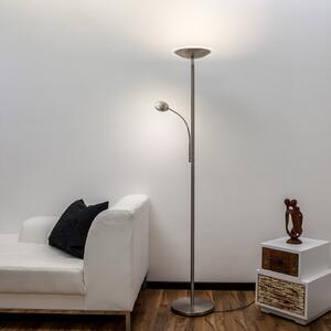 Lindby lampadar LED Malea, nichel, lampă de citit, dimabil, reglabil, Metalic, Camera de zi / sufragerie, Metal, Modern, Lumină de lectură