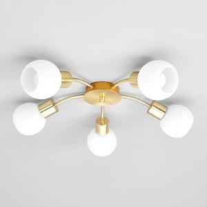 Lindby plafonieră Elaina, Ø54cm, 5 becuri, alamă, sticlă, E14, reglabil, Auriu / Alamă, Camera de zi / sufragerie, Metal, Modern