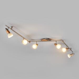 Lindby plafonieră Marena, 6 becuri, sticlă, lemn, 180 cm lungime, reglabil, Lemn, Camera de zi / sufragerie, Metal, Casă de țară / Rustic
