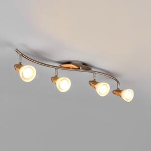 Lindby Plafonieră Marena, 4 lumini, sticlă, lemn, 83 cm lungime, reglabil, Metalic, Hol, Metal, Casă de țară / Rustic