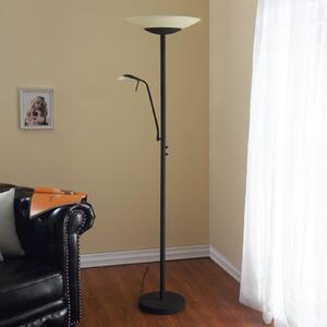 Lindby Lampadar LED Ragna, cu lumină de citit, maro închis, dimabil, reglabil, Maro / Rugină, Camera de zi / sufragerie, Metal, Modern, Lumină de lectură