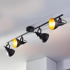 Lindby plafonieră Julin, 85 cm, 4 becuri, negru-auriu, reglabil, Negru, Camera de zi / sufragerie, Metal, Modern