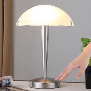 Lindby Viol lampă de masă cu comutator tactil, nichel mat, Alb, dormitor, Metal, Modern