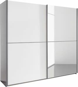 Dressing 181 cm lungime, 2 uși glisante, oglindă, culoare alb-gri antracit, 210 cm înălțime