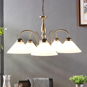 Lindby lampă suspendată Otis, Ø 68 cm, 5 becuri, alb, sticlă, E27, reglabil, Bronz / Alamă Veche, Bucătărie, Sticlă, Antichitate