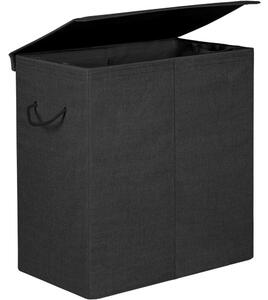 Coș de rufe cu 2 compartimente, capac magnetic 2x71L, negru