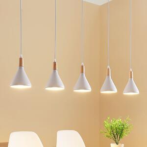 Lindby lampă suspendată Arina, 100 cm, alb, 5 becuri, E14, reglabil, Alb, Camera de zi / sufragerie, Metal, Modern