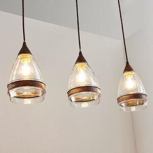 Lindby lampă suspendată Millina, 70 cm, maro ruginiu, 3 becuri., reglabil, Maro / Rugină, Bucătărie, Sticlă, Antichitate