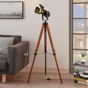 Lindby Hilma lampadar lemn cu cadru 3 picioare, Maro / Rugină, Camera de zi / sufragerie, Lemn, Design industrial
