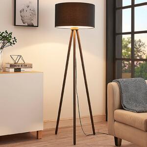 Lindby Majken lampă cu picior, textil - gri închis/negru, Negru, Camera de zi / sufragerie, Lemn, Scandinavă, Umbrelă în picioare