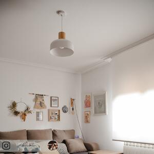 Lindby Carlise lampă suspendată cu element din lemn, reglabil, Alb, Camera de zi / sufragerie, Metal, Scandinavă