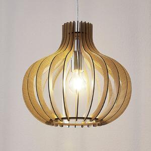 Lindby Lampă suspendată Sina, Ø 35 cm, lemn, E27, reglabil, Lemn, Camera de zi / sufragerie, Lemn, Scandinavă