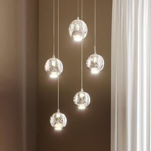 Lucande Lampă suspendată LED Hayley, Ø 30 cm, 5 becuri, crom, sticlă, Transparent, Camera de zi / sufragerie, Sticlă, Modern