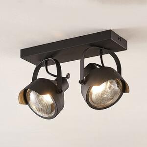 Lindby Henega spot tavan, negru, 2 becuri, reglabil, Negru, Camera de zi / sufragerie, Metal, Design industrial