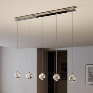 Lucande Lampă suspendată LED Hayley, 96 cm, 5 becuri, crom, sticlă, Transparent, Camera de zi / sufragerie, Sticlă, Modern