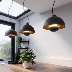Lindby Gretja lampă suspendată, trei becuri, negru-auriu, reglabil, Negru, Camera de zi / sufragerie, Metal, Modern