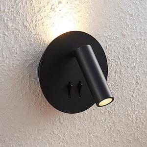 Lucande Aplică de perete cu LED Magya, negru 2 becuri, rotund, Negru, Camera de zi / sufragerie, Aluminiu, Modern, Priză de perete sus / jos