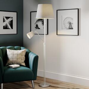 Lindby lampadar Nantwin, 175 cm, gri, nichel, textil, Gri, Camera de zi / sufragerie, Țesătură / Textil, Modern, Lumină de lectură