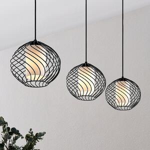 Lindby Lampă suspendată Cedrice, 3 becuri, negru, metal, E27, reglabil, Negru, Camera de zi / sufragerie, Metal, Vintage, glob