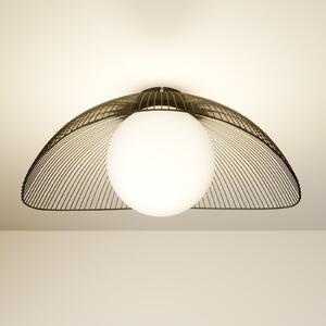 Lindby Fabronia plafonieră, alb/negru, sticlă, glob, E27, reglabil, Negru, Camera de zi / sufragerie, Metal, Modern