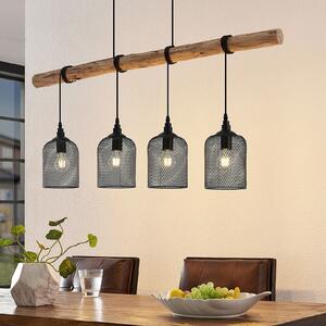 Lindby lampă suspendată Elrond, 116 cm, negru, 4 becuri, lemn, reglabil, Lemn, Camera de zi / sufragerie, Lemn, Casă de țară / Rustic