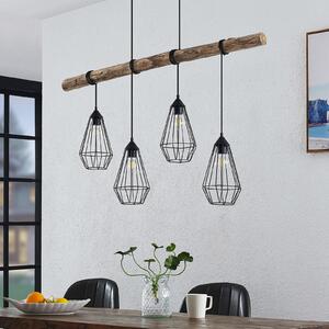 Lindby Lampă suspendată Eldarion, 116 cm, 4 becuri, lemn, E27, reglabil, Lemn, Camera de zi / sufragerie, Metal, Casă de țară / Rustic