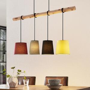 Lindby Lampă suspendată Moscova, colorată, material textil, lemn, E27, 116 cm, reglabil, Lemn, Camera de zi / sufragerie, Lemn, Modern