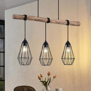 Lindby lampă suspendată Eldarion, 90 cm, 3 becuri, lemn, E27, reglabil, Lemn, Camera de zi / sufragerie, Metal, Casă de țară / Rustic