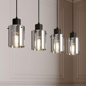 Lindby Lampă suspendată Kourtney, 4 becuri, negru/gri, sticlă, E27, reglabil, Negru, Camera de zi / sufragerie, Sticlă, Modern