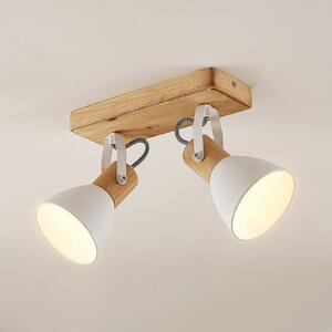 Lindby Spot de plafon Merela, alb, 28 cm, 2 becuri, lemn, E14, reglabil, Lemn, Camera de zi / sufragerie, Lemn, Scandinavă