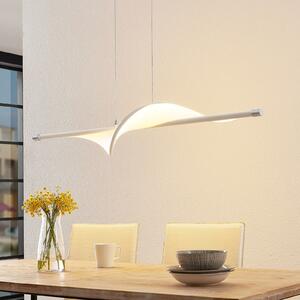 Lucande Lampă suspendată LED Edano, 122 cm, alb, textil, dimabil, reglabil, Alb, Camera de zi / sufragerie, Țesătură / Textil, Modern
