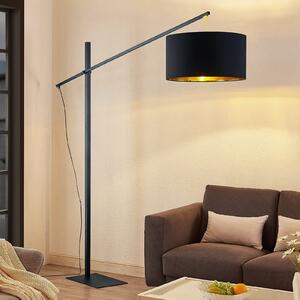 Arcchio lampă de podea arcuită Mossa, 200 cm, negru-auriu, textil, Negru, Camera de zi / sufragerie, Metal, Modern