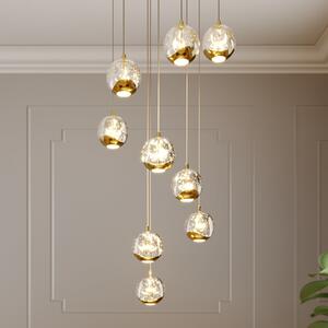 Lucande Lampă suspendată LED Hayley, Ø 40 cm, 9 becuri, aur, sticlă, Auriu / Alamă, Camera de zi / sufragerie, Sticlă, Design