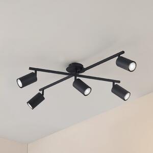 Lindby plafonieră Joffrey, 78 cm, negru, 5 becuri, GU10, reglabil, Negru, Camera de zi / sufragerie, Metal, Modern
