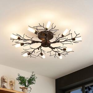 Lindby plafonieră Bigna, Ø 68 cm, 10 becuri, sticlă, metal, reglabil, Maro / Rugină, Camera de zi / sufragerie, Metal, Modern
