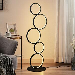 Lindby Lampadar LED Jacek, negru, metal, 110 cm, inele, Negru, Camera de zi / sufragerie, Metal, Modern