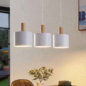 Lindby lampă suspendată Kadir, 73 cm, 3 becuri, alb, lemn, reglabil, Alb, Camera de zi / sufragerie, Metal, Modern