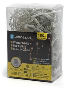 Instalație LED de Crăciun de exterior Aigostar 100xLED/8 funcții 3xAA 8x0,6m IP44 alb cald