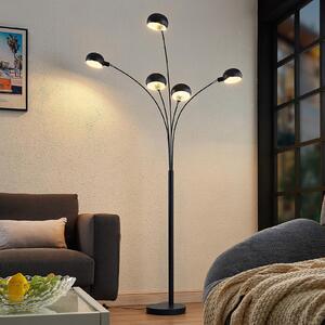 Lindby lampadar Jewa, negru, metal, 5 becuri, E14, Negru, Camera de zi / sufragerie, Metal, Modern, Arc în picioare