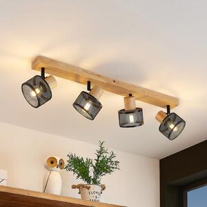 Lindby Evinora spot de plafon, 77 cm, negru, 4 becuri, lemn, reglabil, Lemn, Camera de zi / sufragerie, Lemn, Modern