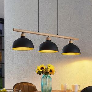 Lindby lampă suspendată Tirzana, 3 becuri, negru, metal, lemn, reglabil, Negru, Camera de zi / sufragerie, Metal, Vintage
