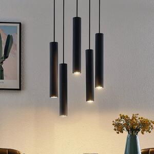 Lindby Lampă suspendată Sanad, Ø 40 cm, 5 becuri, negru, GU10, reglabil, Negru, Camera de zi / sufragerie, Metal, Modern