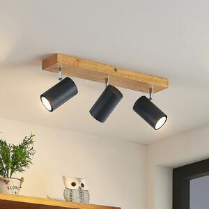 Lindby Maniva spot de plafon, 44cm, 3 becuri, negru, GU10, reglabil, Lemn, Camera de zi / sufragerie, Metal, Modern